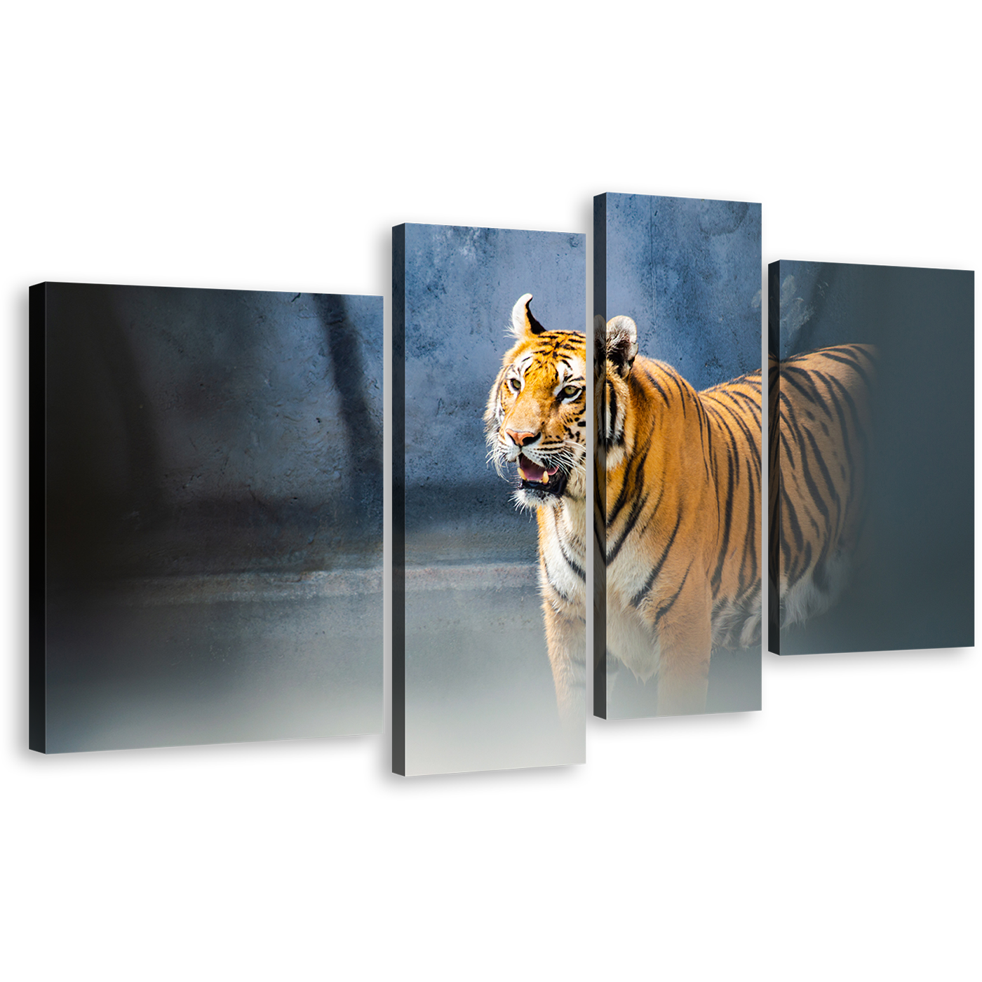 Tiger Portrait Canvas Wall Art, Tiger Wildlife 4 Piece Canvas Print, Yellow White Tiger Roar Canvas Set