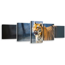 Load image into Gallery viewer, Tiger Staring Canvas Wall Art, Tiger Looking 5 Piece Canvas Print, White Yellow Big Tiger Wildlife Multiple Canvas, Wild Cat Canvas Set
