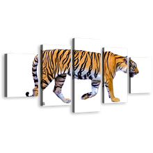 Load image into Gallery viewer, Tiger Wildlife Canvas Wall Art, Yellow White Tiger Close Up 5 Piece Multi Canvas, Wild Cat Canvas Print
