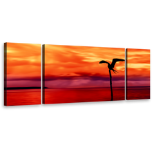 Load image into Gallery viewer, Tobago Island Wall Art, Beautiful Red Sea Canvas Set, Orange Sky Bird Silhouette 3 Piece Canvas Multi-panel Print
