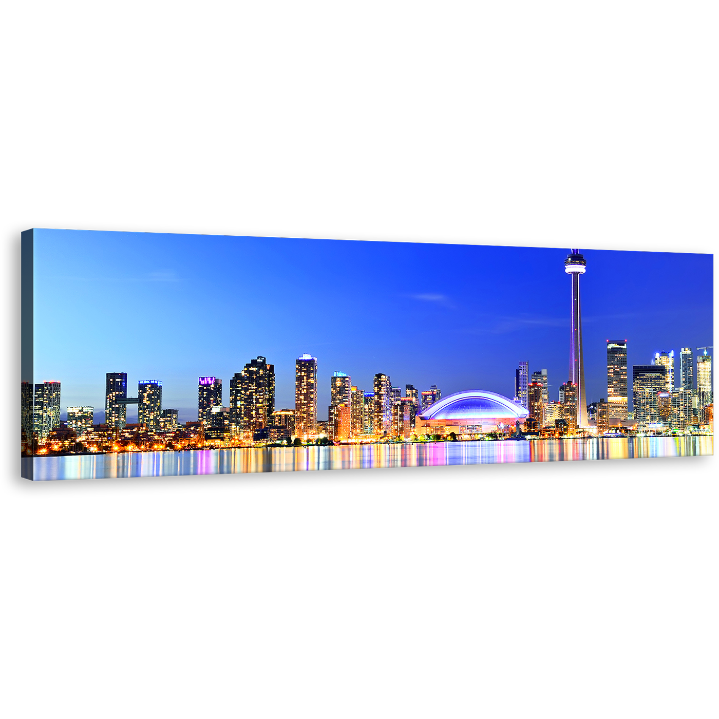 Toronto Lakeside Wall Art, Blue City Skyline Panoramic Canvas Print, Canada Yellow Reflection 1 Piece Canvas Art