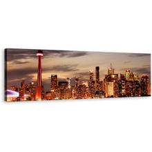 Load image into Gallery viewer, Toronto Skyline Canvas Wall Art, Canada Orange City Skyline Panoramic Canvas Print, Beautiful Ontario Grey Sunset 1 Piece Canvas Artwork
