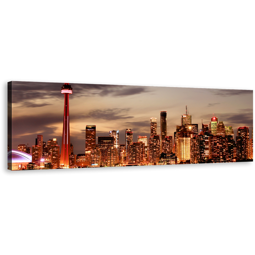 Toronto Skyline Canvas Wall Art, Canada Orange City Skyline Panoramic Canvas Print, Beautiful Ontario Grey Sunset 1 Piece Canvas Artwork