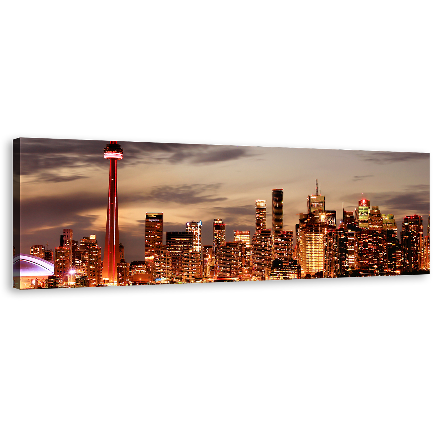 Toronto Skyline Canvas Wall Art, Canada Orange City Skyline Panoramic Canvas Print, Beautiful Ontario Grey Sunset 1 Piece Canvas Artwork