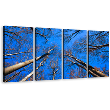 Load image into Gallery viewer, Tree Branches Wall Art, Beautiful Brown Autumn Trees Canvas Print, Looking Up Blue Sky 4 Piece Canvas
