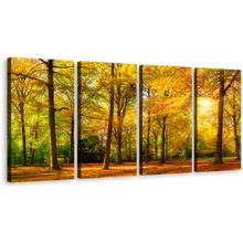 Load image into Gallery viewer, Trees Forest Wall Art, Green Scenic Autumn 4 Piece Canvas Print, Beautiful Yellow Trees Multiple Canvas
