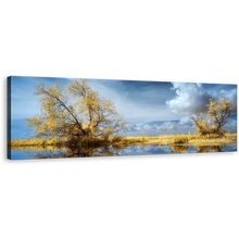 Load image into Gallery viewer, Trees Scenery Canvas Wall Art, Blue Cloudy Sky Lake Nature Canvas Artwork, Green Trees Water Reflection Scenery 1 Piece Canvas Print
