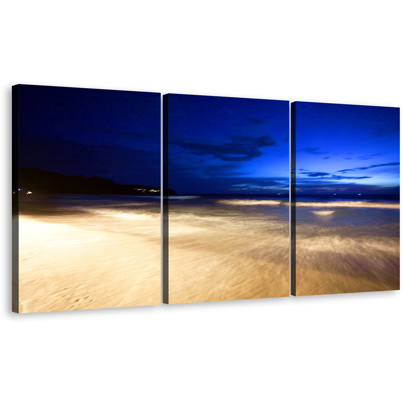 Tropical Beach Wall Art, Amazing Blue Sky Seascape Canvas Set, Amazing Yellow Thailand Ocean 3 Piece Canvas Print