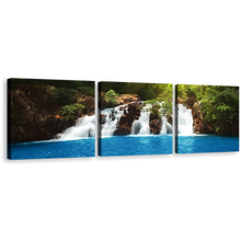 Load image into Gallery viewer, Tropical Forest Canvas Wall Art, Streaming Water Green Forest Canvas Set, Waterfall Blue Water 3 Piece Canvas Print
