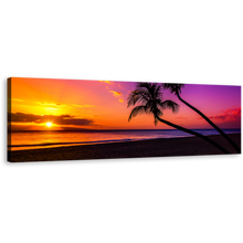 Load image into Gallery viewer, Tropical Island Canvas Wall Art, Colorful Sky Ocean Canvas Print, Yellow Sunset Ocean Beach Panoramic Canvas Artwork
