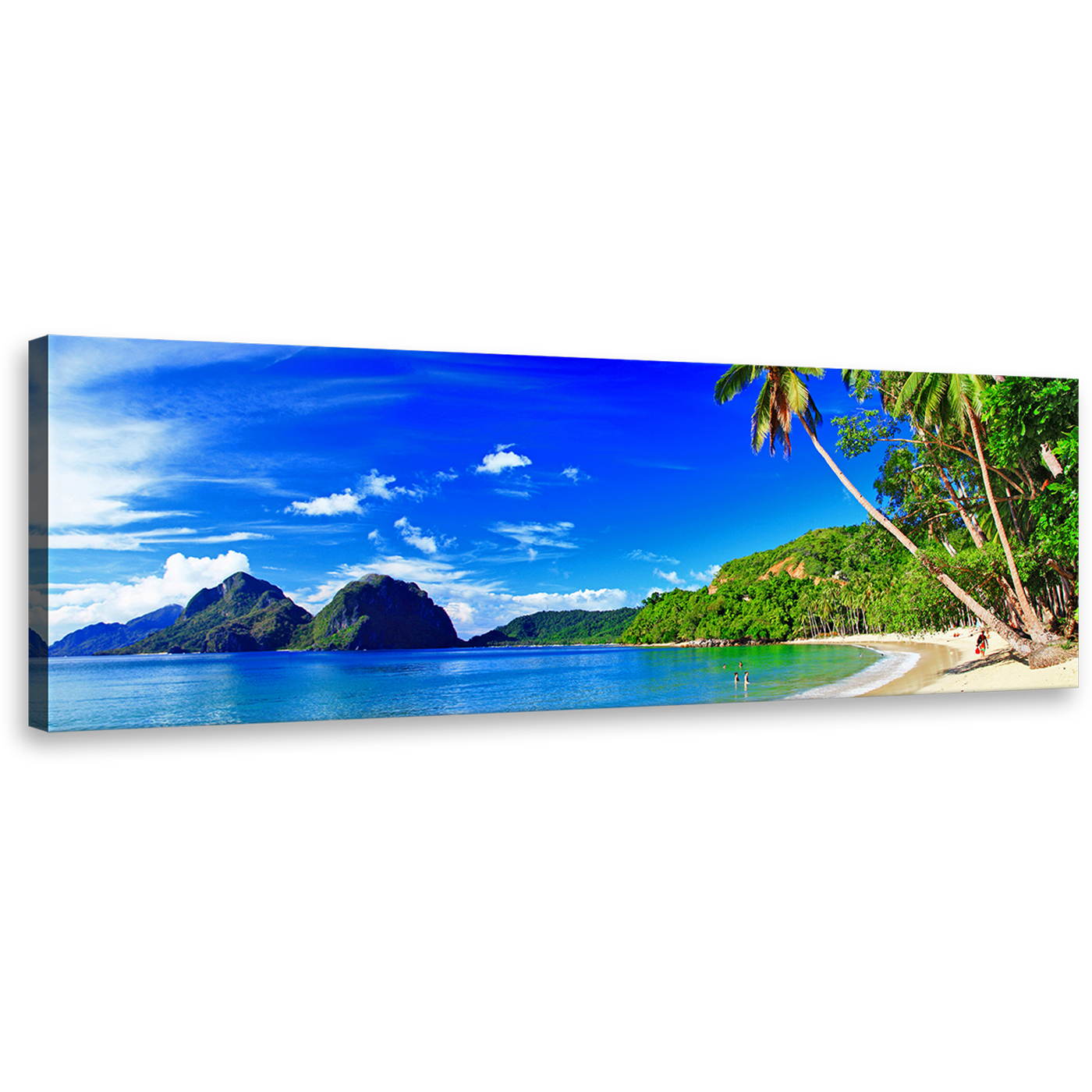 Tropical Island Canvas Wall Art, Green Palm Trees Panoramic Canvas, Blue Sky Ocean Beach Canvas Print, El Nido in Palawan Canvas Artwork