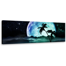 Load image into Gallery viewer, Tropical Island Wall Art, Full Moonlight Green Ocean Canvas Print, Black Starry Night Beaches 1 Piece Canvas Art
