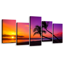 Load image into Gallery viewer, Tropical Scenery Canvas Print, Colorful Ocean Sky 5 Piece Canvas Wall Art, Yellow Sunset Ocean Canvas Set
