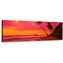 Load image into Gallery viewer, Tropical Sunset Canvas Wall Art, Red Orange Sky Ocean Beach Canvas Artwork, Palm Trees Ocean Landscape 1 Piece Canvas Print
