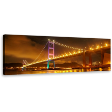 Load image into Gallery viewer, Tsing Bridge Wall Art, Amazing Purple Green City Lights Canvas Print, Hong Kong Orange City Bridge 1 Piece Canvas Art
