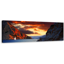 Load image into Gallery viewer, Turkey Ocean Canvas Print, Orange Cloudy Sky Harbor of Marmaris 1 Piece Wall Art, Blue Ocean Mountains Canvas Art
