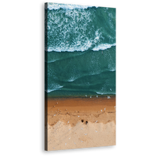 Load image into Gallery viewer, Turquoise Waves Canvas Wall Art, Sea Green Ocean Aerial View 1 Piece Canvas Print, Brown Ocean Beach Canvas Artwork
