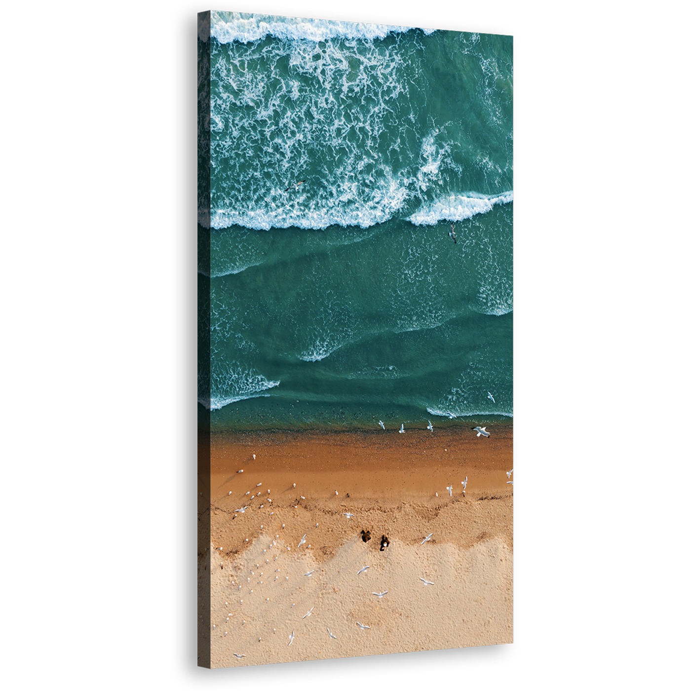 Turquoise Waves Canvas Wall Art, Sea Green Ocean Aerial View 1 Piece Canvas Print, Brown Ocean Beach Canvas Artwork