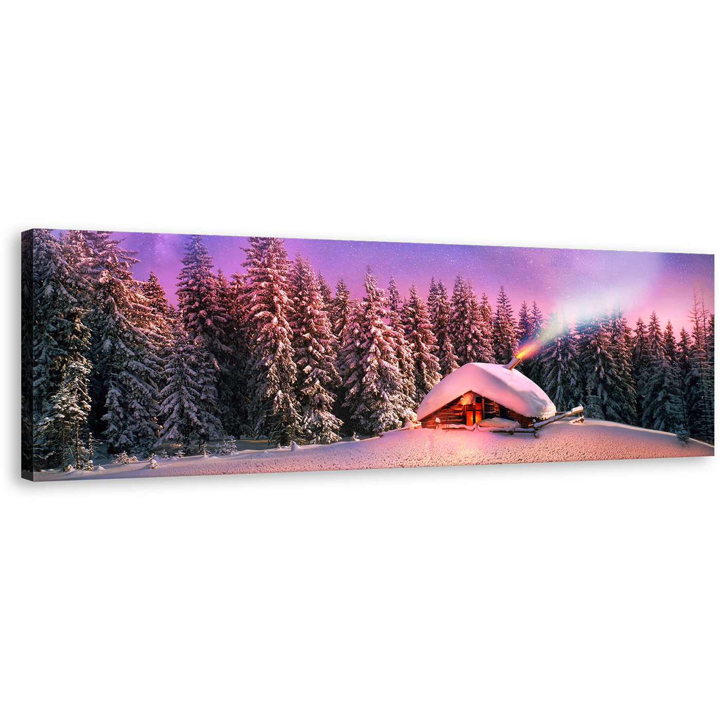 Ukraine Mountain Wall Art, Snow-Capped Mountain Forest Canvas Art, Blue Purple Starry Sky Cabins Mountain 1 Piece Canvas Print