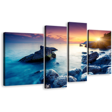 Load image into Gallery viewer, Ukraine Ocean Canvas Print, Blue Europe Ocean Rocks Boulders Multiple Canvas, Cloudy Sunset Sky Ocean 4 Piece Canvas Wall Art
