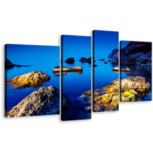 Load image into Gallery viewer, Ukraine Ocean Canvas Print, Blue Sky Ocean 4 Piece Canvas Wall Art, Europe Brown Ocean Rocks Boulders Multiple Canvas
