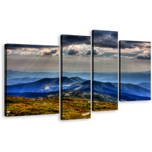 Load image into Gallery viewer, Ukrainian Carpathians Canvas Wall Art, Blue Carpathians Mountain Canvas Print, Green Petros Moun Scenery 4 Piece Canvas, National Park Chornogora Canvas Set
