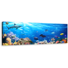 Load image into Gallery viewer, Underwater Scene Canvas Wall Art, Blue Exotic Underwater Canvas Print, Colorful Coral Reef Fish 1 Piece Canvas Artwork
