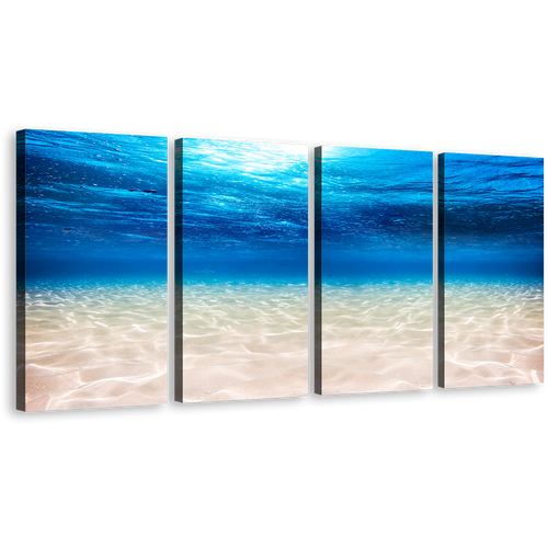 Underwater Sea Canvas Print, Blue Ocean Deep 4 Piece Canvas Wall Art, Beautiful White Sea Canvas Set