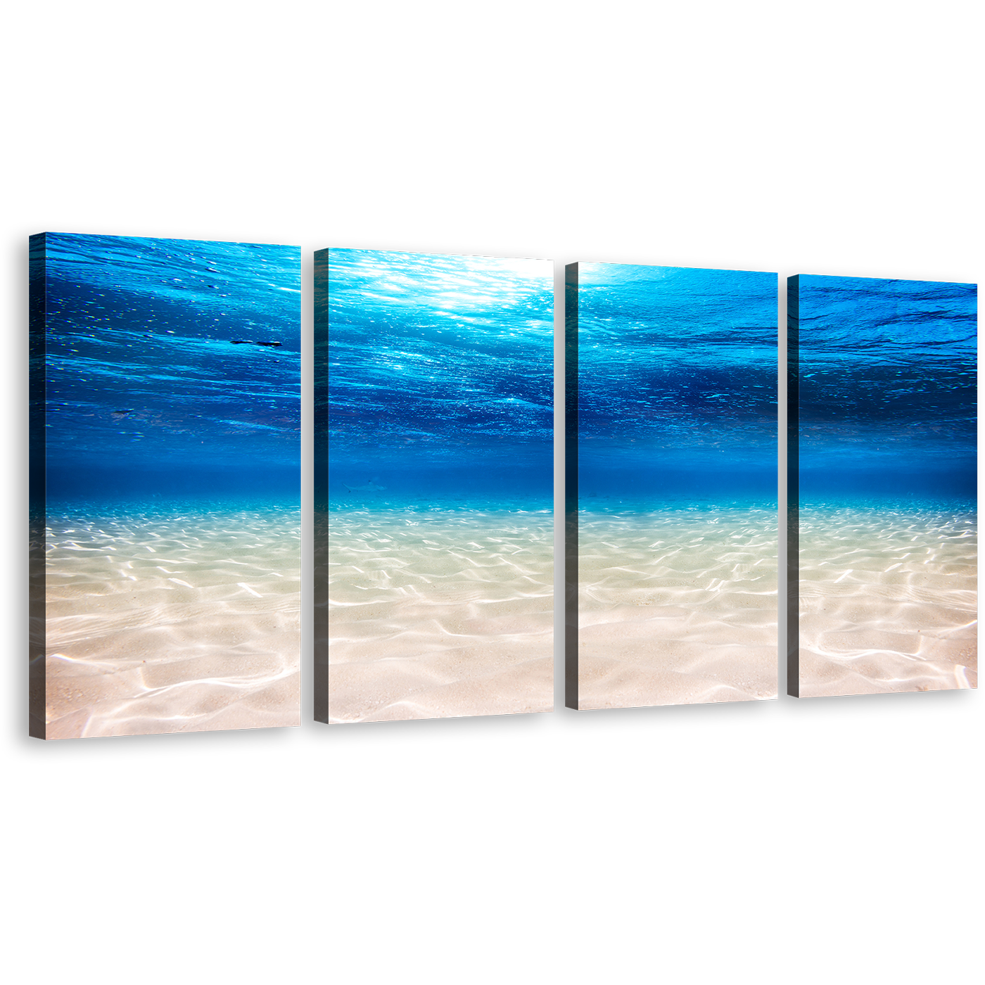 Underwater Sea Canvas Print, Blue Ocean Deep 4 Piece Canvas Wall Art, Beautiful White Sea Canvas Set