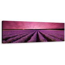 Load image into Gallery viewer, Valensole Plateau Canvas Wall Art, Purple Lavender Fields Wide Canvas, Beautiful Black Landscape Scenery Sunrise Panoramic Canvas Print
