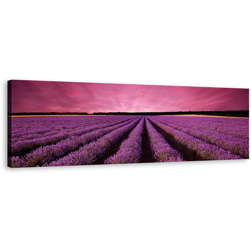 Valensole Plateau Canvas Wall Art, Purple Lavender Fields Wide Canvas, Beautiful Black Landscape Scenery Sunrise Panoramic Canvas Print