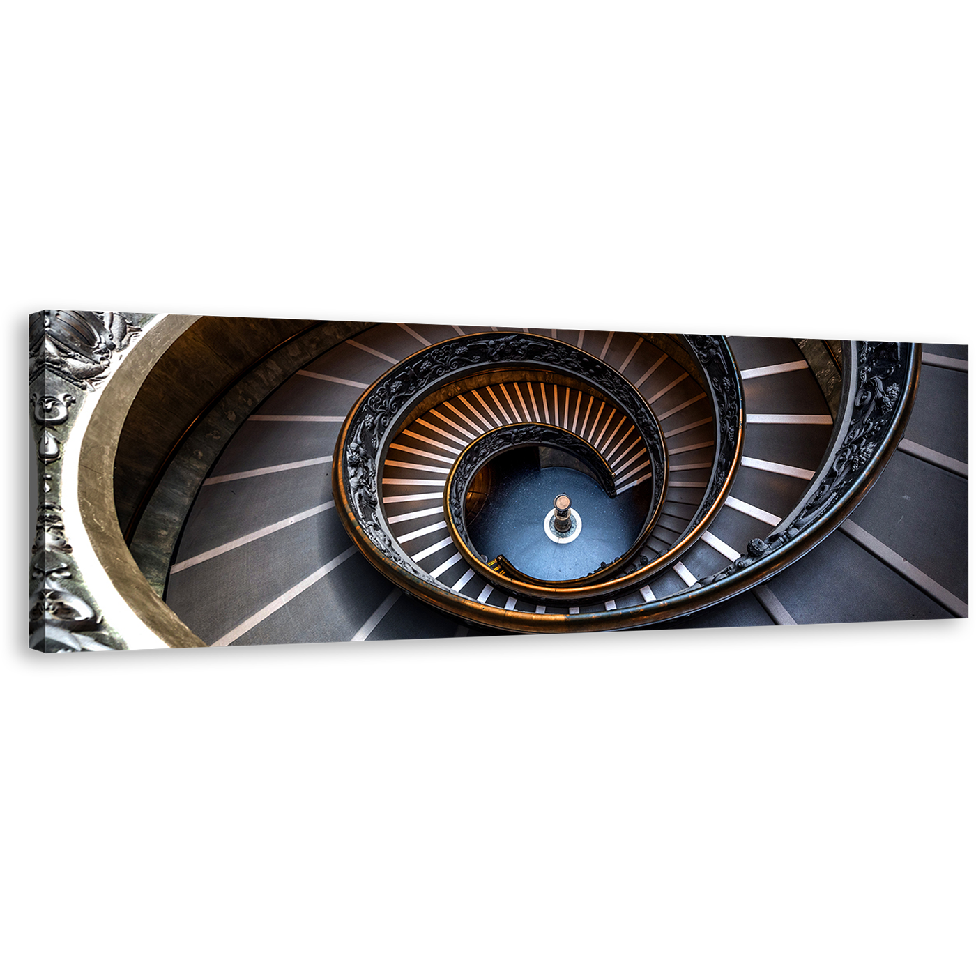 Vatican Museum Canvas Wall Art, Brown Abstract Spiral Staircase Panoramic Canvas Print, Grey Abstract Architecture Wide Canvas