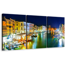 Load image into Gallery viewer, Venice Harbor Canvas Print, Yellow Orange Grand Canal City 3 Piece Canvas Wall Art, Italy Blue Sky Triptych Canvas Set
