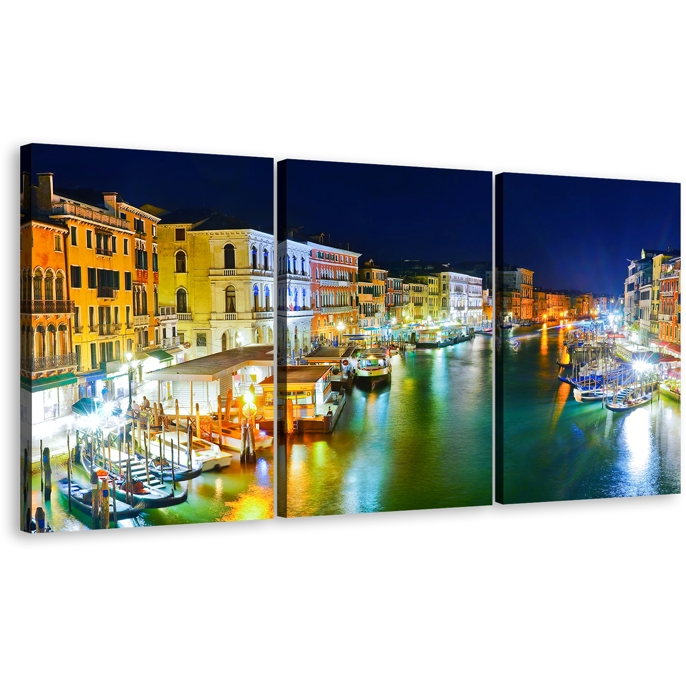 Venice Harbor Canvas Print, Yellow Orange Grand Canal City 3 Piece Canvas Wall Art, Italy Blue Sky Triptych Canvas Set