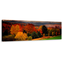 Load image into Gallery viewer, Vermont Scenery Wall Art, Yellow Forest Nature Canvas Print, Peaceful Red Trees Landscape Panoramic Canvas Art
