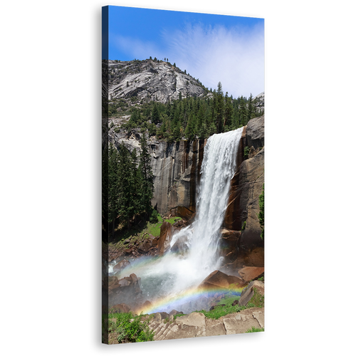 Vernal Falls Canvas Wall Art, Yosemite National Park White Waterfall 1 Piece Canvas Artwork, California Grey Sierra Nevada Mountains Canvas Print