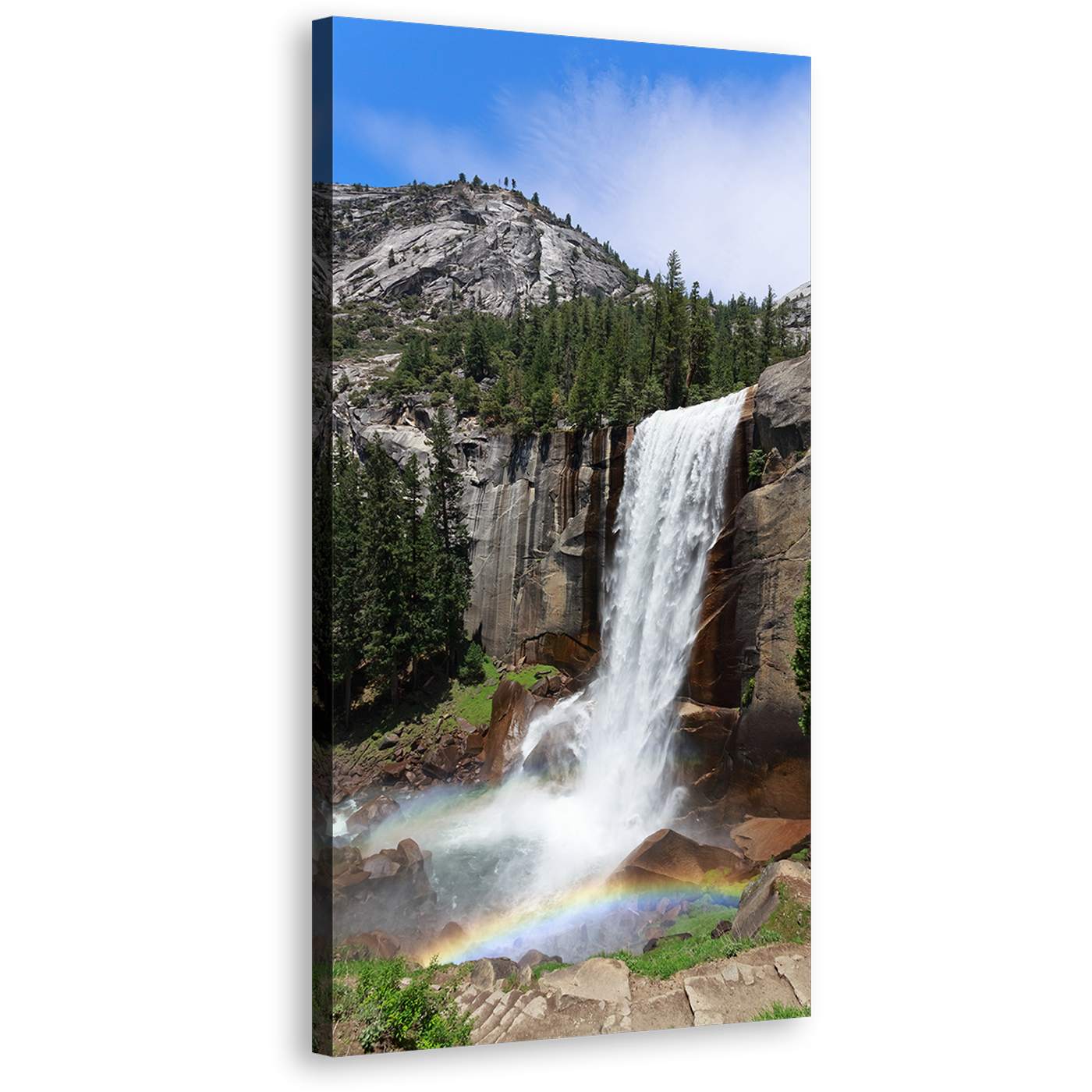 Vernal Falls Canvas Wall Art, Yosemite National Park White Waterfall 1 Piece Canvas Artwork, California Grey Sierra Nevada Mountains Canvas Print