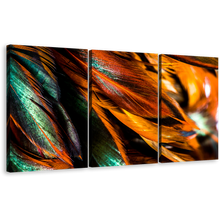 Load image into Gallery viewer, Vibrant Feathers Canvas Wall Art, Orange Green Bright Feather 3 Piece Canvas Set, Abstract Feathers Canvas Print
