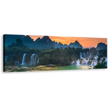 Load image into Gallery viewer, Vietnam Landscape Canvas Wall Art, Detian Waterfall Guangxi Orange Sunset 1 Piece Canvas Print, Green Banyue Scenery Waterfall Canvas Artwork
