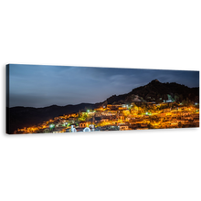 Load image into Gallery viewer, Village Mountain Canvas Print, Cyprus Grey Sky Troodos Mountains Wide Canvas, Orange Town Lights at Night 1 Piece Canvas Wall Art
