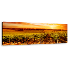 Load image into Gallery viewer, Vineyard Sunset Wall Art, Green Vineyard Scenery Panoramic Canvas Art, Yellow Orange Sky Landscape Canvas Print
