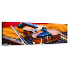 Load image into Gallery viewer, Violin Instrument Canvas Wall Art, Colorful Violin Close Up Panoramic Canvas Print, Elegant Violin Canvas Artwork
