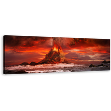 Load image into Gallery viewer, Volcano Eruption Canvas Wall Art, Red Sky Sea Panoramic Canvas, Orange Volcano Lava Scenery Canvas Print
