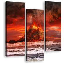 Load image into Gallery viewer, Volcano Scenery Canvas Print, Red Sky Volcano Eruption Canvas Wall Art, Orange Volcano Lava 3 Piece Canvas Set
