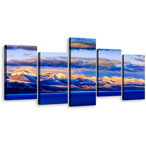 Wall Lake Of Nam Canvas Wall Art, Evening Mountain Blue Ocean 5 Piece Canvas, Tibet Orange Sunset Canvas Print