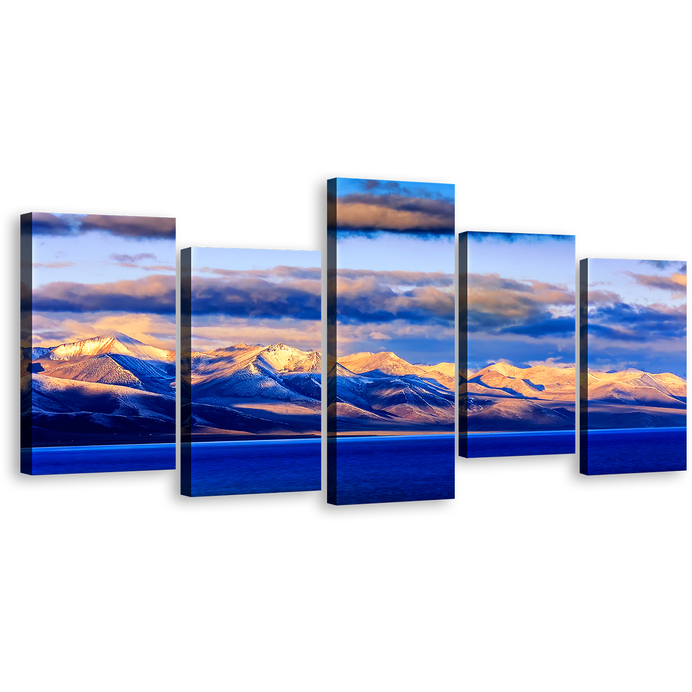 Wall Lake Of Nam Canvas Wall Art, Evening Mountain Blue Ocean 5 Piece Canvas, Tibet Orange Sunset Canvas Print