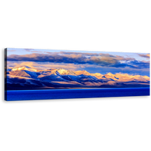 Load image into Gallery viewer, Wall Lake Of Nam Canvas Wall Art, Tibet Orange Sunset Panoramic Canvas, Evening Mountain Blue Ocean Canvas Print
