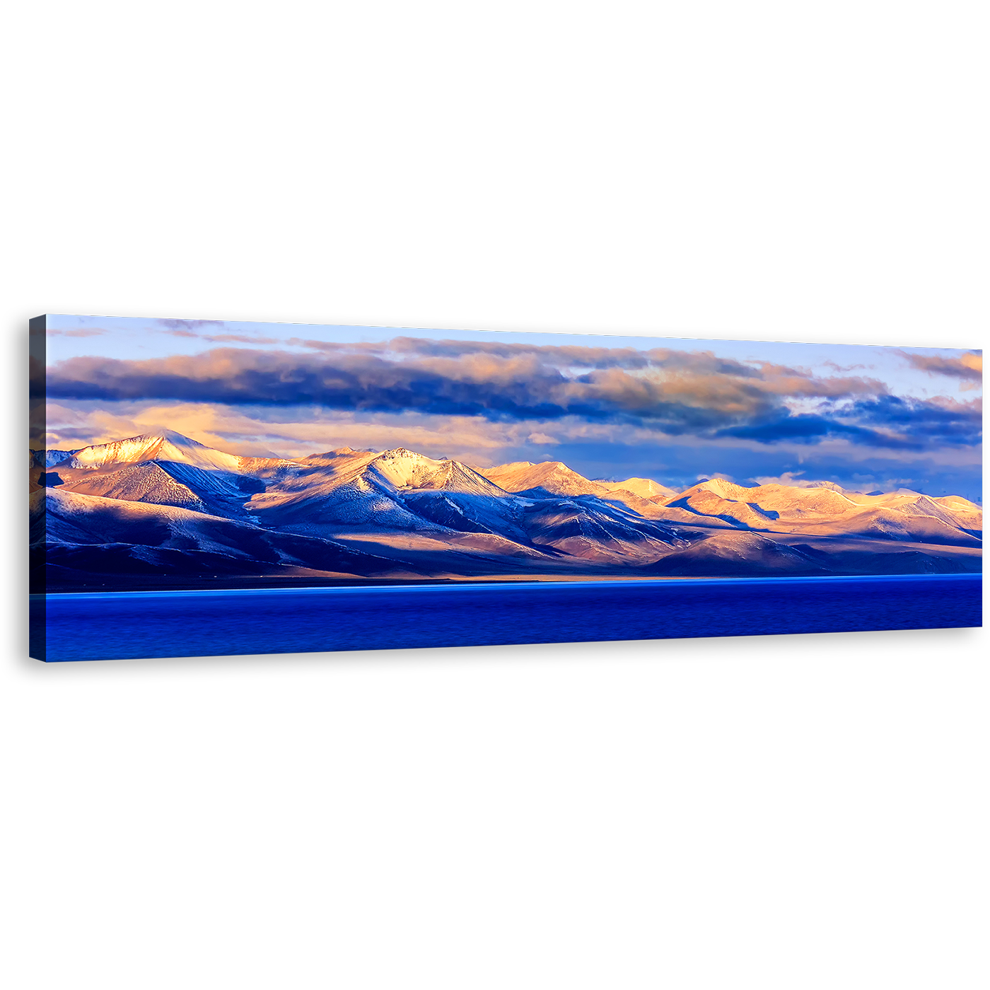 Wall Lake Of Nam Canvas Wall Art, Tibet Orange Sunset Panoramic Canvas, Evening Mountain Blue Ocean Canvas Print