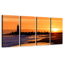 Load image into Gallery viewer, Walton Lighthouse Canvas Wall Art, Orange Santa Cruz Light Beacon 4 Piece Multiple Canvas, Black Lighthouse California Beach Canvas Print
