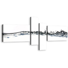 Load image into Gallery viewer, Water Splashing Canvas Wall Art, Water Abstract Element 4 Piece Canvas, White Grey Abstract Liquid Water Canvas Print
